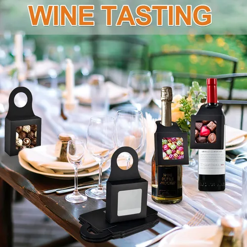 Vista 6 de Mototo 30 cajas de papel kraft para botellas de vino con colgador de ventana transparente, cajas de regalo vacías con colgador para San Valentín