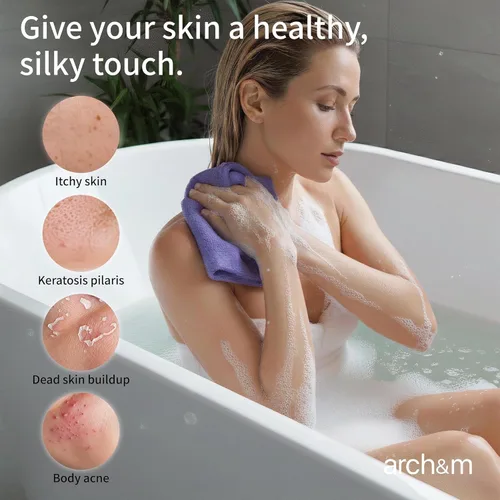 Vista 2 de ARCH&M Toalla Exfoliante, Toalla de Baño Japonesa, Exfoliante Coreano, Exfoliante Corporal de Nailon, Exfoliante de Espalda para Ducha, Alternativa