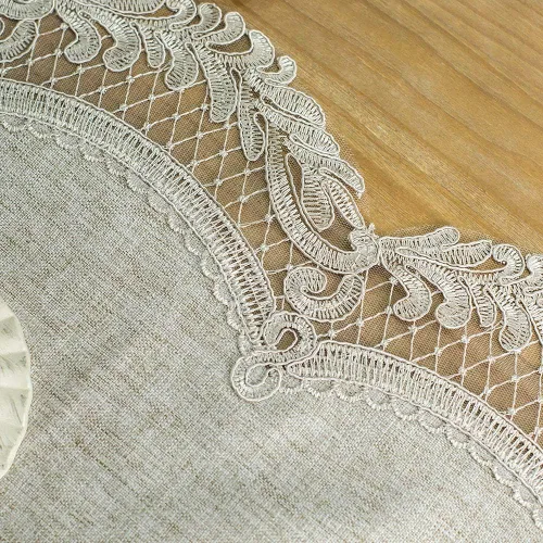 Vista 6 de ARTABLE Camino de mesa de encaje rectangular de tela de lino de algodón gris, bufanda de tocador con exquisito bordado de macramé, caminos de mesa