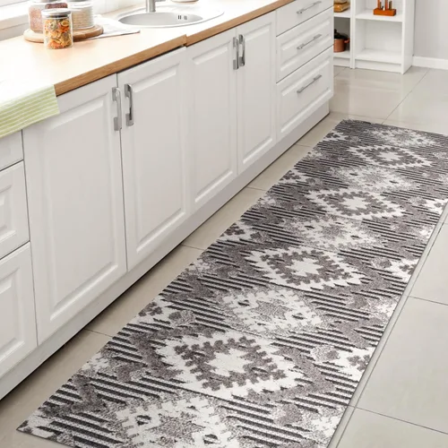 Vista 11 de JONATHAN Y Alfombra de pasillo Kilim Diamante Neutro para interiores y exteriores, 2 x 8 pies, color beige/gris, Sumak pelo alto y bajo para patio