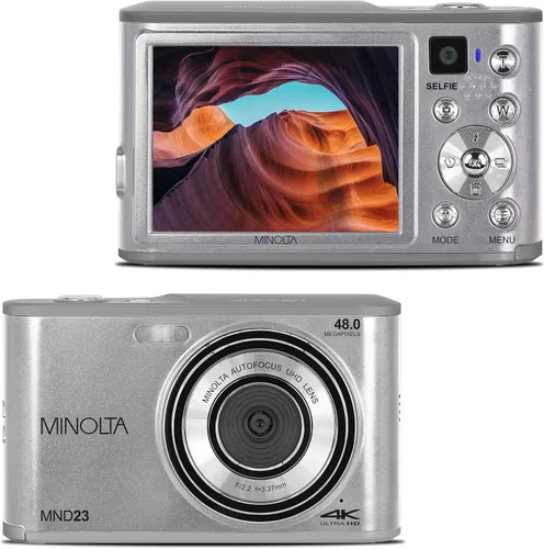 Vista 9 de Minolta Cámara digital de 48 megapíxeles con lente selfie trasera – Vídeo 4K Ultra HD, pantalla LCD de 2.8", zoom digital 16X