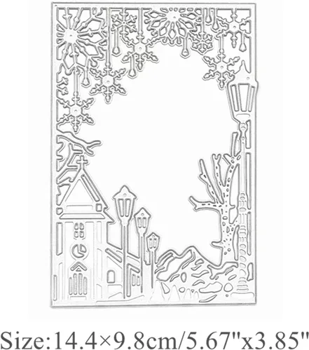 Vista 2 de Castillo de copo de nieve marco rectangular troquelado de metal, plantillas de Navidad, manualidades, tarjetas, troqueles de corte