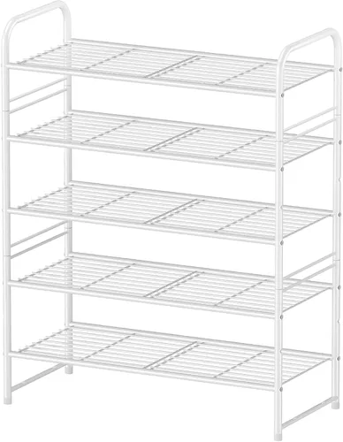 Vista 13 de Zapatero simple de 2 niveles y 27 pulgadas de ancho, estante organizador de zapatos de metal resistente para entrada, puerta delantera, color negro