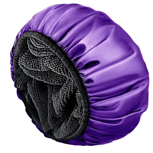 Vista 11 de Aquior Gorro de ducha con forro de rizo para mujer, reutilizable, triple capa impermeable, extra grande para mujeres de pelo largo (negro)