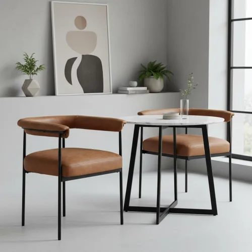Vista 12 de LukeAlon Juego de 2 sillas de comedor de piel sintética, silla de cocina tapizada con respaldo abierto con patas de metal negro, respaldo curvado