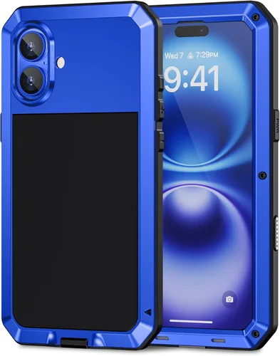 Vista 22 de Lanhiem Funda para iPhone 7 Plus/8 Plus, resistente a los golpes, [Tough Armour], funda de metal con protector de pantalla integrado, funda Negro