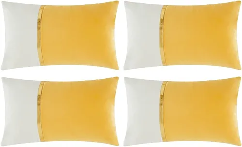 Vista 22 de Fancy Homi Paquete de 4 fundas de almohada decorativas para sala de estar, sofá cama, retazos de terciopelo con cuero dorado, decoración moderna