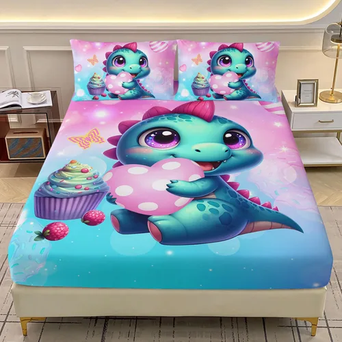 Vista 15 de AILONEN Axolotl - Juego de sábanas bajeras para niños, tamaño individual XL, color rosa y azul degradado kawaii, lindas sábanas de fresa salamandra