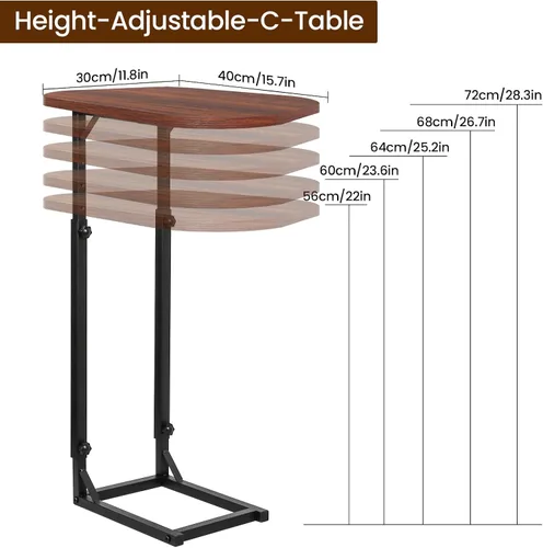 Vista 4 de Mesa auxiliar ajustable en forma de C de alta calidad para sofá, mini mesas auxiliares para sofá, mesa de centro pequeña con marco de metal, hermoso