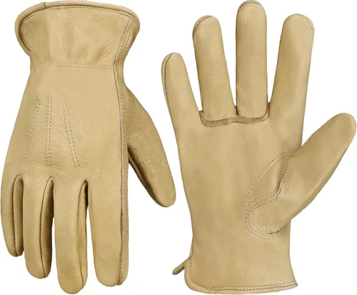 Vista 27 de HANDLANDY Guantes de jardinería de cuero para hombre, guantes de trabajo utilitarios para mecánicos, construcción, conductor