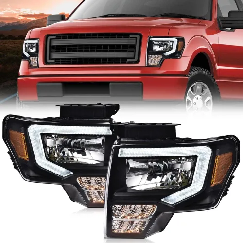 Vista 9 de PIT66 Conjunto de faros delanteros LED compatible con Ford F150 2009 2010 2011 2012 2013 2014, lente transparente para conductor y pasajero, carcasa