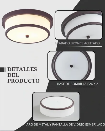 Vista 3 de Lámpara de techo empotrada de 12 pulgadas, Luminarias de techo de 2 luces pegadas al techo con acabado de bronce frotado con aceite para baño Bronce