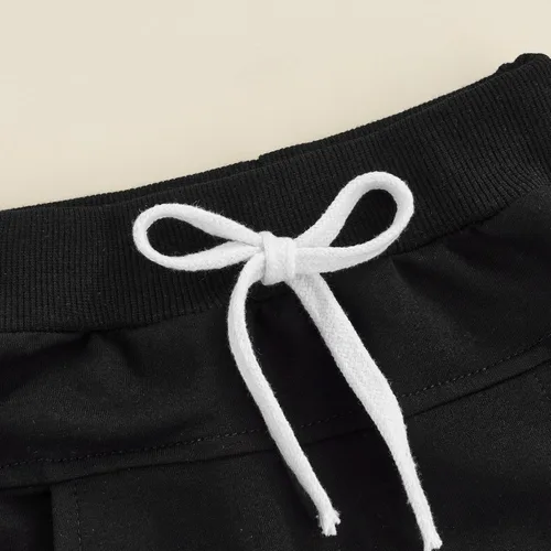 Vista 5 de lingsahng Pantalones de bebé para niño pequeño, cintura elástica, mezcla de algodón, pantalones deportivos holgados y largos, ropa de bebé, Negro