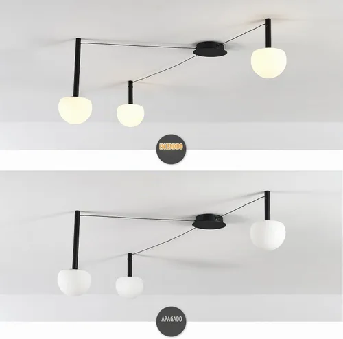 Vista 6 de Lámpara de Techo Semiempotrada de Cristal Negro de 3 Luces Adecuada para Salas de Estar, Dormitorios, Pasillos, Comedores, Comedores, Lámpara