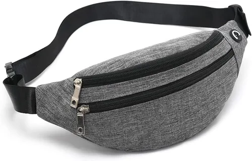 Vista 2 de Riñonera para hombres y mujeres – Riñonera impermeable con correa ajustable para viajes, deportes y correr. Gris oscuro-02