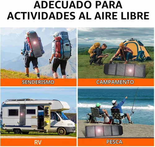 Vista 7 de Panel solar portátil de 60 W, paneles solares plegables de 60 vatios con cargadores QC3.0 USB-A USB-C DC5521, IP67 impermeable, energía