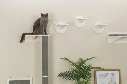 Vista 2 de Trixie Juego de muebles de pared para gatos 1 – Juego de escalada personalizable para gatos – con poste rascador escalable y plataforma elevada