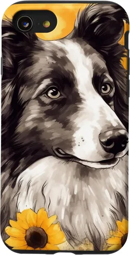 Vista 18 de iPhone 16 Border Collie Dog Watercolor Sunflower Border Collie Case