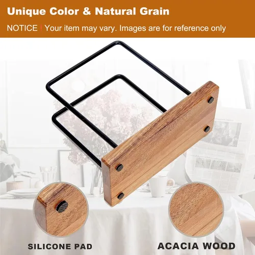 Vista 3 de Servilletas de madera de acacia con alambre de metal, servilletero de pie para mesa