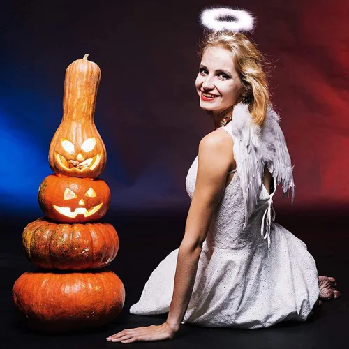 Vista 5 de Alas de ángel y halo para niños y adultos, disfraz de ángel para Halloween, fiesta de cosplay, alas de ángel