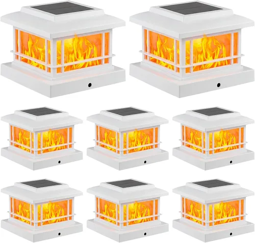 Vista 16 de JOFIOS Luces solares de llama parpadeante para exteriores, luces de poste negras con 3 temperaturas de color, se adapta a postes de madera/vinilo