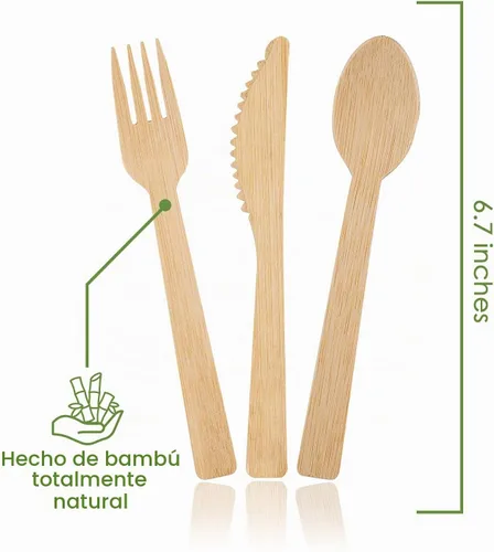 Vista 3 de Juego combinado de 380 utensilios desechables compostables grandes (7 pulgadas) ecológicos, duraderos y sin árboles, alternativa a los cubiertos
