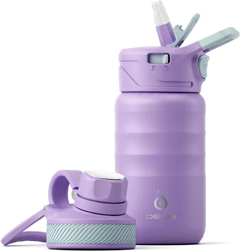 Vista 59 de IDEUS Botella de agua aislada de 12 onzas, botella de agua aislada de acero inoxidable para la escuela, botellas aisladas con pajitas a prueba