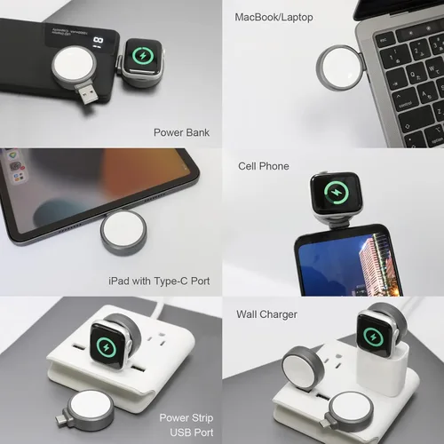 Vista 4 de XWIN Cargador portátil para Apple Watch, carga inalámbrica inalámbrica con certificación MFi, cargador de viaje magnético compatible con Apple Watch