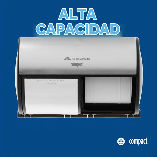 Vista 6 de Compacto Georgia-Pacific - Despachador de papel higiénico de doble rollo, puerta doble, Acabado inoxidable, 1