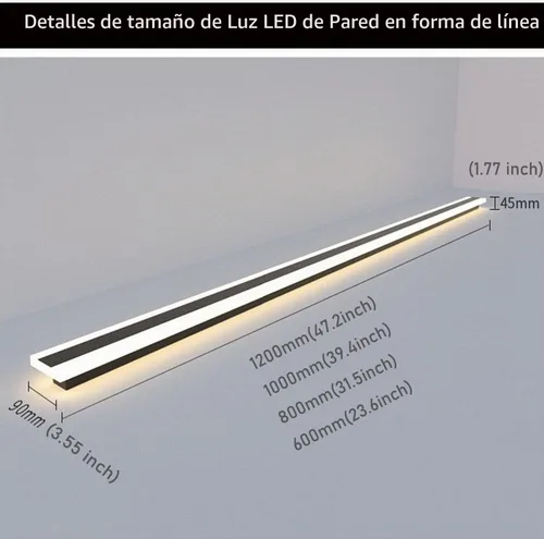 Vista 8 de Paquete de 2 lámparas LED modernas de pared de 23.6 pulgadas de largo, 18 W, impermeable, IP65, blanco cálido, 110 V, lámpara de pared rectangular