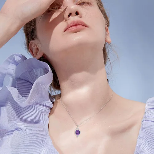 Vista 2 de Natural Amethyst Necklace 925 Sterling Silver Authentic Gemstone Purple February Birthstone Pendant Jewelry Gift for Women Girls