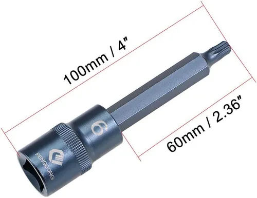 Vista 2 de uxcell 1/2" Drive x M6 (0.236 in) Triple Square Spline Bit Socket, S2 Brocas de acero, enchufes CR-V 4" de longitud (solo para uso manual)