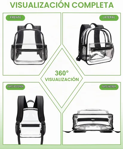 Vista 9 de MAY TREE Mochila transparente para eventos en estadios, 12 x 11 x 6 Negro