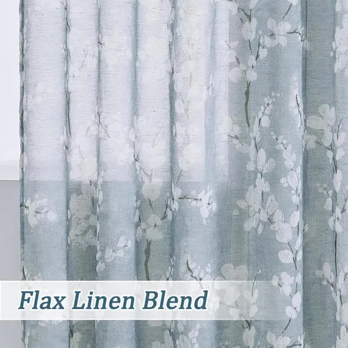 Vista 4 de FMFUNCTEX – Cortinas de lino transparentes para dormitorio, cortinas con estampado de flores azules y blancas de 63 pulgadas de largo para sala