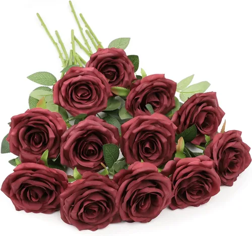 Vista 44 de LVEFIT 12 rosas artificiales de seda con tallo largo para bodas, despedidas de soltera, fiestas, decoración del hogar Blush