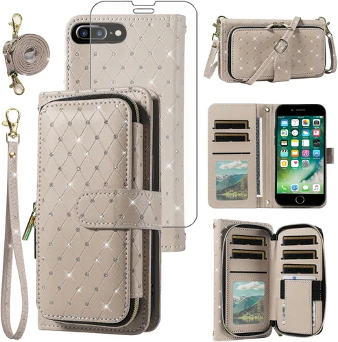 Vista 183 de Funda para teléfono iPhone 6 6S con cremallera y protector de pantalla con protector de pantalla, correa de cordón cruzado, ranura para iPhone 6 Six
