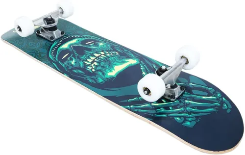 Vista 2 de ANNEE Patineta profesional completa de 31 x 8 pulgadas, 7 capas de madera de arce canadiense de doble patada, patinetas cóncavas de trucos