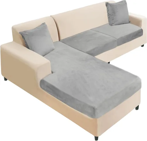 Vista 12 de NAISI Fundas de cojín de sofá de terciopelo elásticas de 1 pieza, fundas de asiento de sofá o respaldo, fundas suaves individuales para sofá Beige