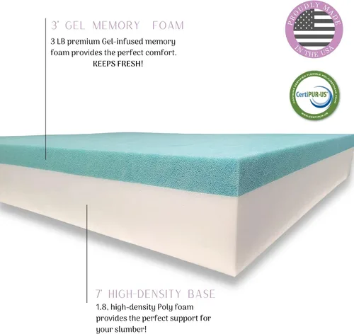 Vista 3 de Sleep Touch Lavender Luxury - Colchón y almohada de espuma viscoelástica con infusión de gel, 10 pulgadas, certificado CertiPUR-US, cama en caja