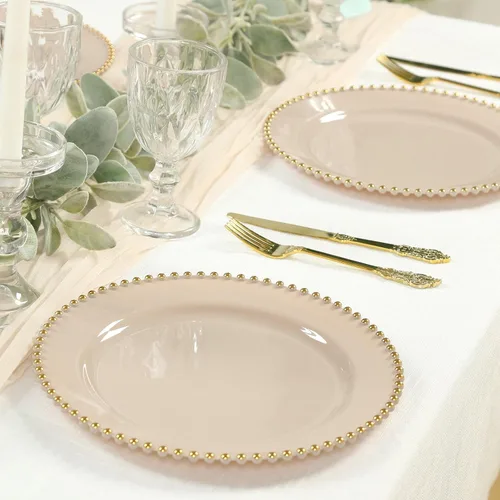 Vista 20 de Efavormart - Paquete de 10 platos de postre de plástico transparente rubor con borde de cuentas, platos redondos desechables para ensalada, 8