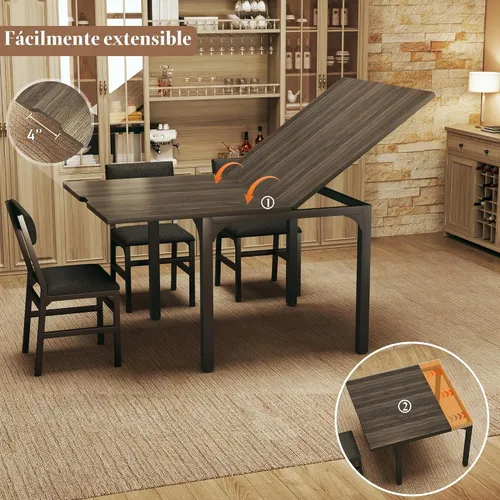 Vista 2 de Juego de mesa de comedor de 7 piezas para 4-6, sillas extensibles para mesa de cocina, juego de 6 con 6 sillas, mesa de comedor rectangular