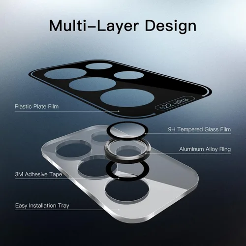 Vista 6 de JETech Protector de lente de cámara para Galaxy S22 Ultra, negro fantasma