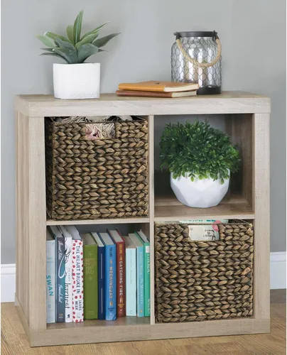 Vista 3 de mDesign L - Cesta de almacenamiento tejida con jacinto, en forma de cubo, 2 unidades Negro