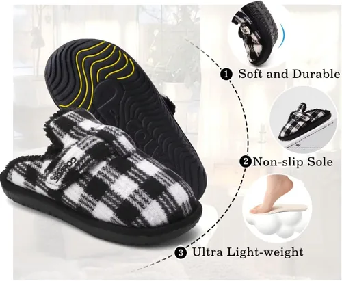 Vista 4 de COFACE Pantuflas suaves de espuma viscoelástica para mujer, con soporte de arco a cuadros, cálidas, para invierno, antideslizantes, para interiores