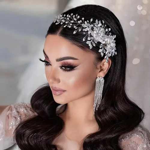 Vista 9 de Diadema nupcial con peine para el cabello - Diadema de boda para novias (azul)