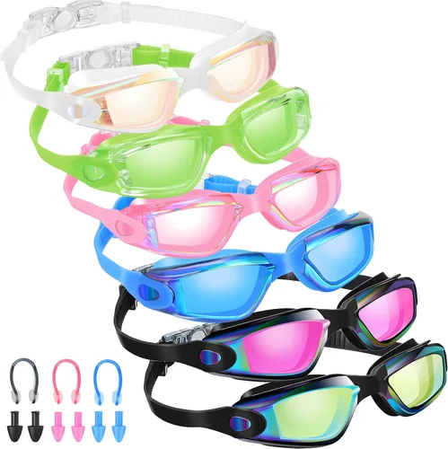 Vista 10 de Flutesan Paquete de 6 gafas de natación para adultos, antiniebla, con tapones para los oídos, clip para la nariz, sin fugas, protección completa