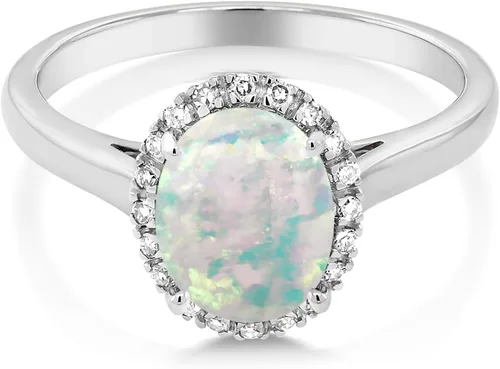 Vista 82 de Gem Stone King Anillo de compromiso ovalado de oro blanco de 10 quilates con piedra natal y halo de diamantes Ovalado de 0.354 x 0.276 in Anillo