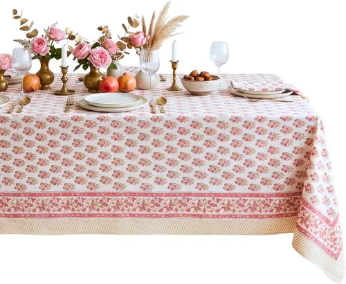 Vista 34 de ATOSII Amalfi - Mantel redondo de verano 100% algodón, estampado en bloques, para comedor, bodas, exteriores, fiestas, I Grand Millenial Farmhouse