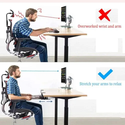 Vista 6 de Bandeja de madera para teclado para debajo del escritorio, soporte ergonómico para teclado, plataforma extraíble ajustable de 21 pulgadas, extensor