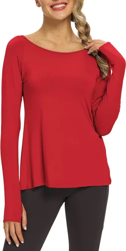 Vista 2 de Mippo Camisetas de yoga para mujer, camisetas de entrenamiento de manga larga, camisetas atléticas con agujero para el pulgar